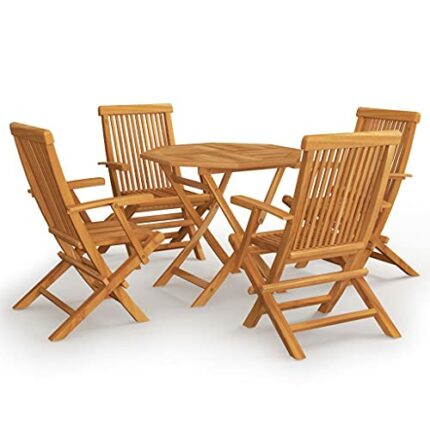 vidaXL Solid Teak Wood Garden Dining Set 5 Piece Patio Outdoor Furniture Set Wooden Slatted Folding Dining Table and Chairs Side Seat