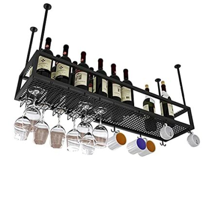 EYLINK Ceiling Hanging Wine Rack with Glass Holder and Shelf | Upside Down Wine Glass Rack With Boom Adjustable Height Bottle Holder Wine Champag