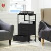 Black Nightstand with Drawer Set of 2, Tall End Table Bedroom Night Stand Side Table with 3 Fabric Drawers Modern Bedside Table with Storage Shel