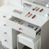 Buildonely Dressing Desk Set with Mirror and Lights, Vanity Set with 6 Storage Drawers and Cushion Stool, Hollywood Makeup Table for Bedroom, Gir