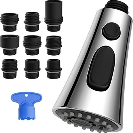 Hibbent Kitchen Faucet Head Replacement, Pull Down Kitchen Spray Head with 9 Adapters, 3-Function Kitchen Sink Spray Nozzle Compatible with Moen,