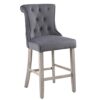 PS Global Clara Barstool Plush Velvet Upholstery With Washed Wooden Oak leg Upholstered for Breakfast Counter, Kitchen Island Home Barstool, Comf