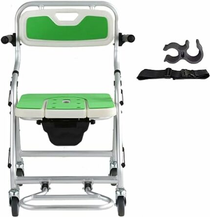 CNAOHGHN Toilet Chair with Wheels, Toilet Chair, Bathroom Tub, U-Shaped Padded Stool, Folding Armrest Pedal and Lockable Wheels, Transport Wheel