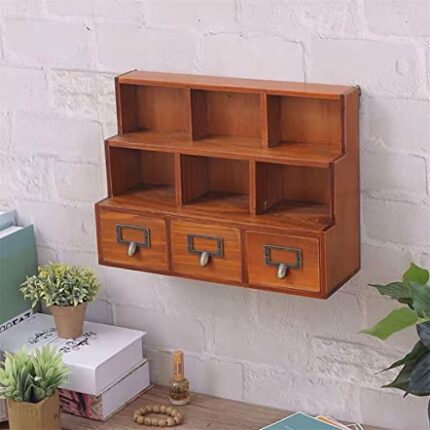 FGHOEV Solid Wooden Retro Drawer Style Creative Small Cabinet Cosmetics Storage Box Display Shelves Wall Hanging