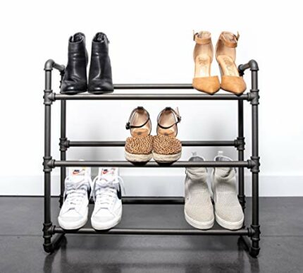 Real Home Innovations Modern Industrial Style 3 Tier Shoe Rack, 26.2” W x 8.2” D x 24”H