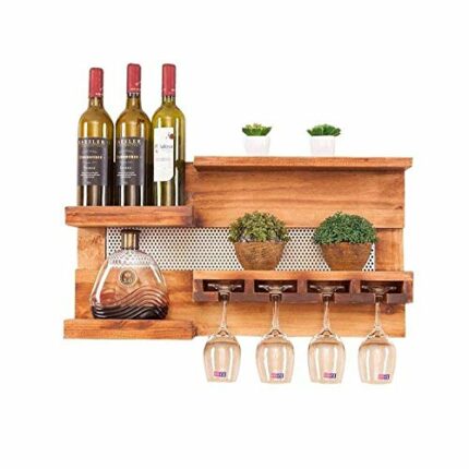 NEOCHY Wine Rack Modern Wall-Mounted Living Room Kitchen Bar Retro Decorative Wine Bottle Storage Rack Goblet Hanging