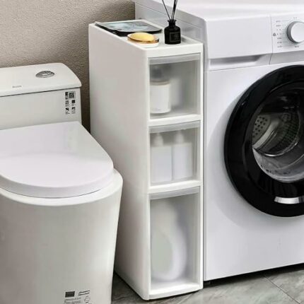 Narrow Tall Bathroom Floor Cabinet, Vertical Storage Unit with 2/3/4/5/6 Drawers Large Capacity Drawers Slim Drawer Cart Storage Tower with Wheel
