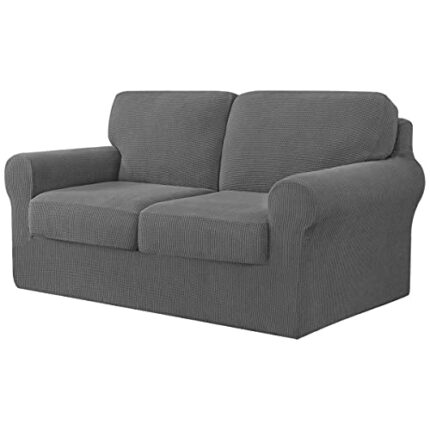 CHUN YI 5 Piece Stretch Sofa Cover, 2 Seater Slipcover with Two Separate Cushions and Backrests, Jacquard Spandex Fabric(2 Seater,Light Grey)