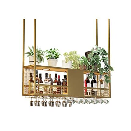 KEppd Wine Rack Wall Mounted - Hanging Wine Glass Rack Modern Dining Room Ceiling Mounted Hanging Wine Bottle Holder Metal, Ceiling Storage Rack,