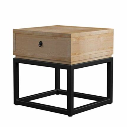 FGHOEV Solid wood bedside table with iron design, small sofa table with antique corner, square bedside table, simple living room, coffee table wi