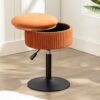 LUE BONA 360°Swivel Vanity Stool Chair for Makeup Room, Height Adjustable Stool for Vanity with Storage, Small Pumpkin Brown Velvet Vanity Stool