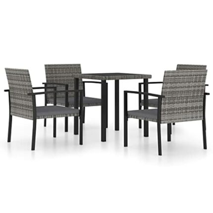 vidaXL Outdoor Dining Set 5 Piece Patio Garden Terrace Balcony Dining Dinner Table and Chair Seat Seating Furniture Poly Rattan Grey