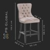 PS Global Adrianna Barstool, Comfortable and Stylish Fabric With Chrome Knockerback Luxurious Upholstery, Velvet Barstool, Easy Clean Fabric, Mod