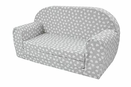 MoMika Children's Sofa | Kids Sofa Bed | Toddlers Foldable 2-in-1 Sofa & Bed | 0-4 Years Old | Hearts
