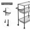 BHVXW 3 Tier Kitchen Trolley Rolling Storage Cart Serving Trolley With Handle Black Iron Bathroom Shelf