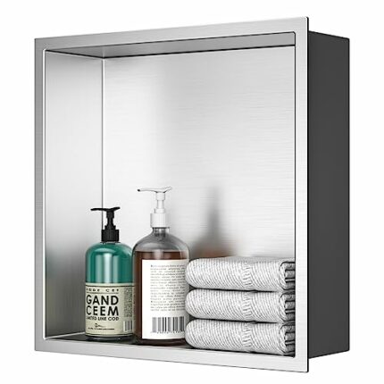 EXF Brushed Stainless Steel Shower Niche 12" X 12", No Tile Needed Recessed Waterproof Shower Shelf for Bathroom Kitchen Storage
