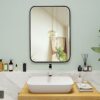 Umzodo 20"x30" Brushed Matte Black Mirror for Wall, Rounded Rectangle Mirror with Metal Frame Deep Set Design Hanging for Bathroom Entryway Vanit