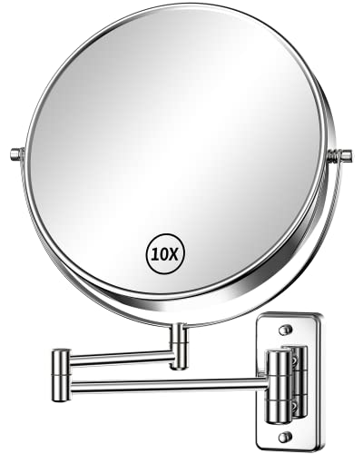 Gospire 9" Large Size Wall Mount Makeup Mirror with 1X/10X Magnification Double-Sided 360° Swivel Vanity Mirror，Chrome Polished Extendable Shavin