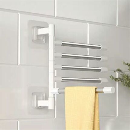 Wall Mounted Towel Bar Swivel Towel Rack Stainless Steel Bar 5-Arm Hanger Holder