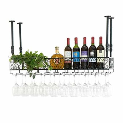 EYLINK Ceiling Wine Rack Upside Down Wine Glass Holder, Modern Simple style Iron Hanging Wine Bottle Rack Ceiling Adjustable Height (Size : 60×25