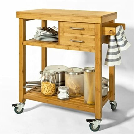 MIAOHY Storage Trolley Serving Trolley Kitchen Cart 2 Drawers and Shelves Rolling Utility Cart