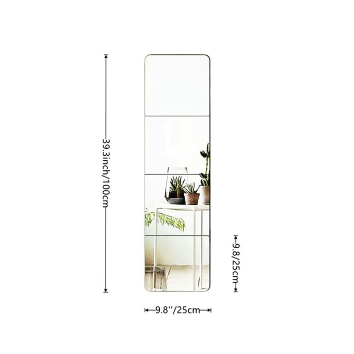 CURTEK 4 Pieces Full Length Wall Mirror Tiles 9.8x9.8 Inch Self Adhesive Door Mirror Unbreakable Wall Frameless Mirror Aesthetic Room Decor Mirro