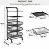 bimiti Vegetable Storage Rack 5 Tier Kitchen Trolley Basket on Wheel Metal Vegetable Rack Fruit Basket Trolley Utility Kitchen Storage Cart for k
