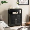 Bathroom Storage Cabinet Wood Floor Cabinet With Double Louvered Doors Black Bathroom Cabinet