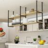 Wine Rack Ceiling Wine Rack Hanging Shelf Wrought Iron Solid Wood Wall Hanging Decorative Storage Rack,Used To Display Plants,Wine,Books,Flowers,