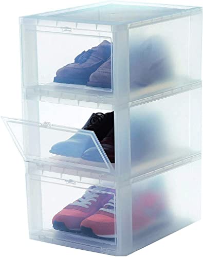 Iris Ohyama, Boxes, Plastic shoe storage organizer with ergonomic handles, 14L, Set of 3, Stackable, BPA Free, Bedroom, Office, Living room, EUDF
