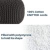 SweetNeedle - Hand Knitted Twisted Cable Style Round Dori Pouf, Floor Ottoman, Grey, Cotton Braid Cord - Handmade & Hand Stitched - Comfortable S
