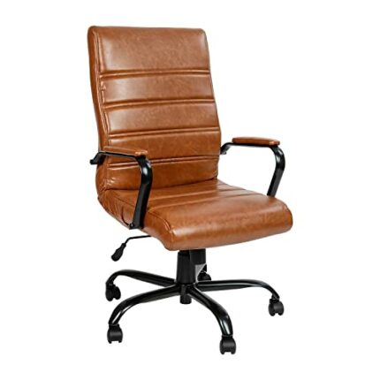 Flash Furniture High Back Desk Chair - Brown LeatherSoft Executive Swivel Office Chair with Black Frame - Swivel Arm Chair