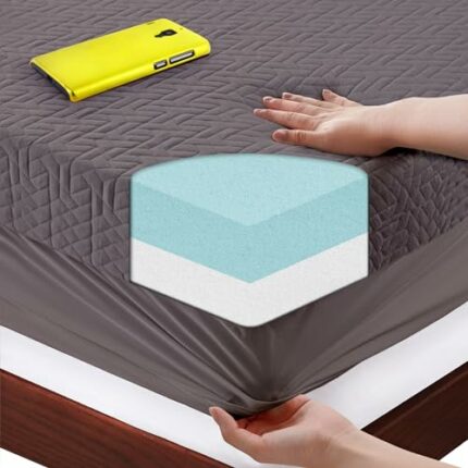 BedLuxury Mattress Topper Memory Foam 4 Inch Full Size Gel Colling Mattress Pad Cover with 18'' Deep Pocket for Back Pain Bed Topper with Grey Re