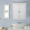 VERSANORA Teamson Home Wooden Bathroom Wall Cabinet, Bathroom Cabinet, Removable Storage Cabinet, Double Louvered Doors, White, Glancy Collection