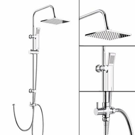 iBathUK | Modern Chrome Riser Rail Mixer Square Shower Head Kit for Bath Tap SP5106