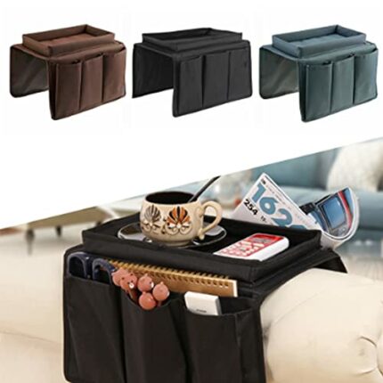 DZOZO Sofa Chair Couch Armrest Organizer Remote Control Holder Caddy Handset Holder Armchair Storage Bag with Cup Holder for Tablet, Phone, Pad,