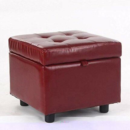 SENNIAN Square Storage Ottoman Leather Upholstered Footstool Small Footstool With Storage With Wood Legs Change Shoe Footrest for Bedroom Living