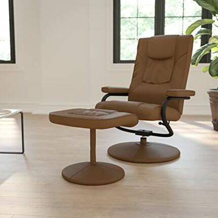 Flash Furniture Contemporary Recliner and Ottoman with Leather Wrapped Base, Metal, Palimino, 72.39 x 58.42 x 39.37 cm