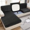 Caijin Sofa Seat Cushion Cover,Soft Velvet Fabric Couch Cushion Slipcover,Stretch Velvet Fabric Elastic Bottom（Black, 3 Seater）
