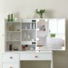Buildonely Dressing Desk Set with Mirror and Lights, Vanity Set with 6 Storage Drawers and Cushion Stool, Hollywood Makeup Table for Bedroom, Gir