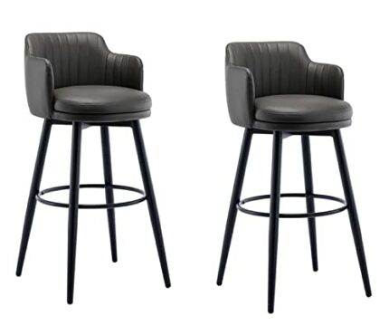 Metal Barstools Bar Stools Set of 2 with Back Swivel Bar Chairs Kitchen Island Counter Height with Arms Upholstered Nappa Leather Black Metal Leg