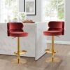 DWILKE Velvet Gold Adjustable Heigh Island Bar Chairs Counter Height Bar Stools Set of 2 Swivel Barstools with Backs Round Upholstered Seat for P