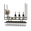 EYLINK Hanging Wine Rack with Glass Holder and Shelf, Adjustable Height Metal and Solid Wood Ceiling Bar Wine Glass Rack, 2 Layer Industrial Wall