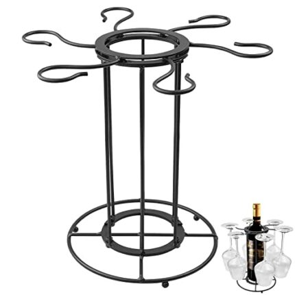 Giyiprpi Metal Countertop Wine Glass Rack, Tabletop Bottles Stemware Storage Display Holder Holds 6 Cups 1 Bottle, Freestanding Wine Glasses Stan