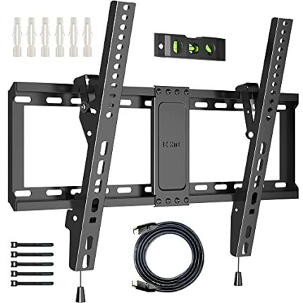 BONTEC TV Wall Bracket for Most 37-82 Inch LED LCD Plasma Flat Curved TVs, Tilt TV Wall Mount with Max. VESA 600x400mm, Up to 60kg, Bubble Level,