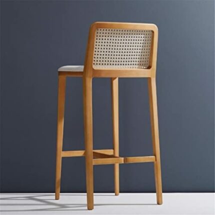 LEIGE Bar Chairs Chinese Solid Wood Bar Chair High Feet Stool Rattan Backrest Island Chair for Bedroom (Color : Argento, Size : H75CM)