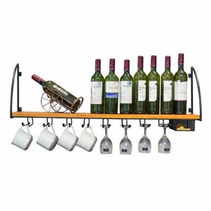 Stylish Simplicity Industrial Metal Wall-Mounted Wine Glass Holder Vintage Wrought Iron Solid Wood Stylish Simplicity Home High Glass Holder Brac