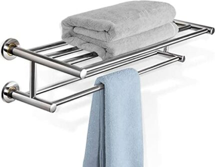 Bathroom Towel Rack, Stainless Steel Towel Holder Wall Mounted, Towel Rail with 2 Shelves, Towel Stands for Bathroom, Kitchen 60Cm