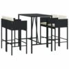 vidaXL Garden Bar Set 5 Piece, Bar Table Set with Cushions, Outdoor Table and Chairs for Patio Terrace, Bistro Table Set Bar Stool, Black Poly Ra
