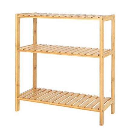 dibea Shoe Rack with 3 Shelves Shoe Cabinet Living Room Shelf Kitchen Shelf 60 x 26 x 66 cm Natural Colour